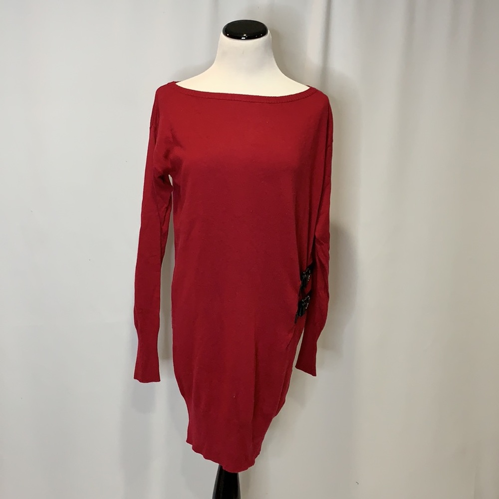🌻2/$10 Joyce Leslie Red Long Sleeve Belted Sweater Dress